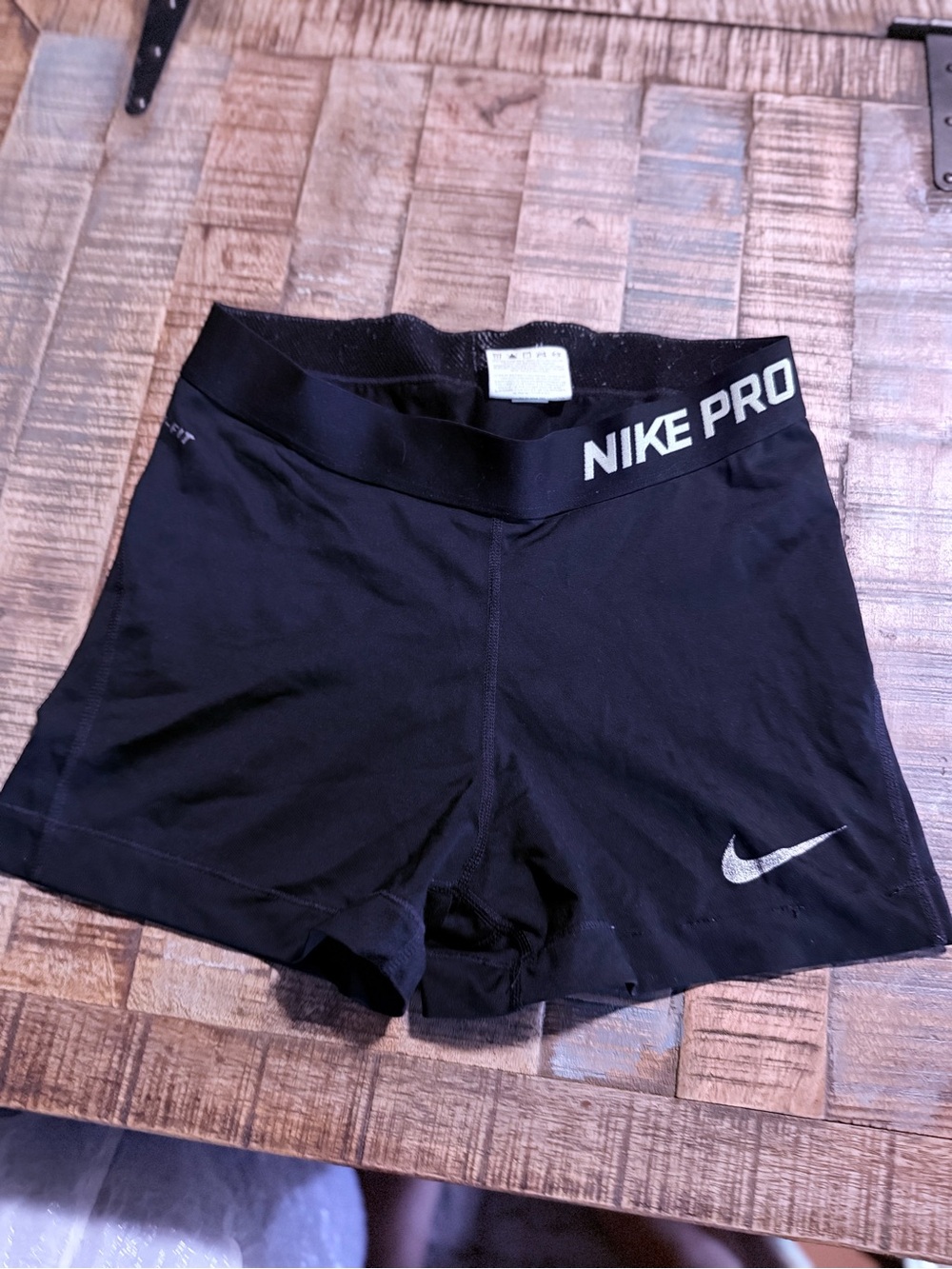 Nike Pro Black Women's Athletic Shorts with Silver Swoosh